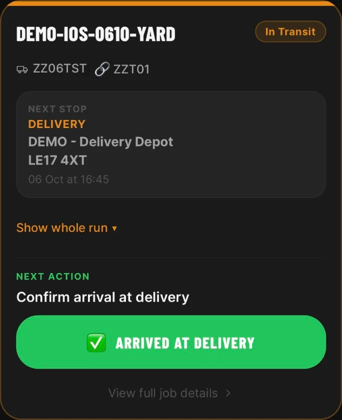 HauliK iOS test job: Record arrival at delivery
