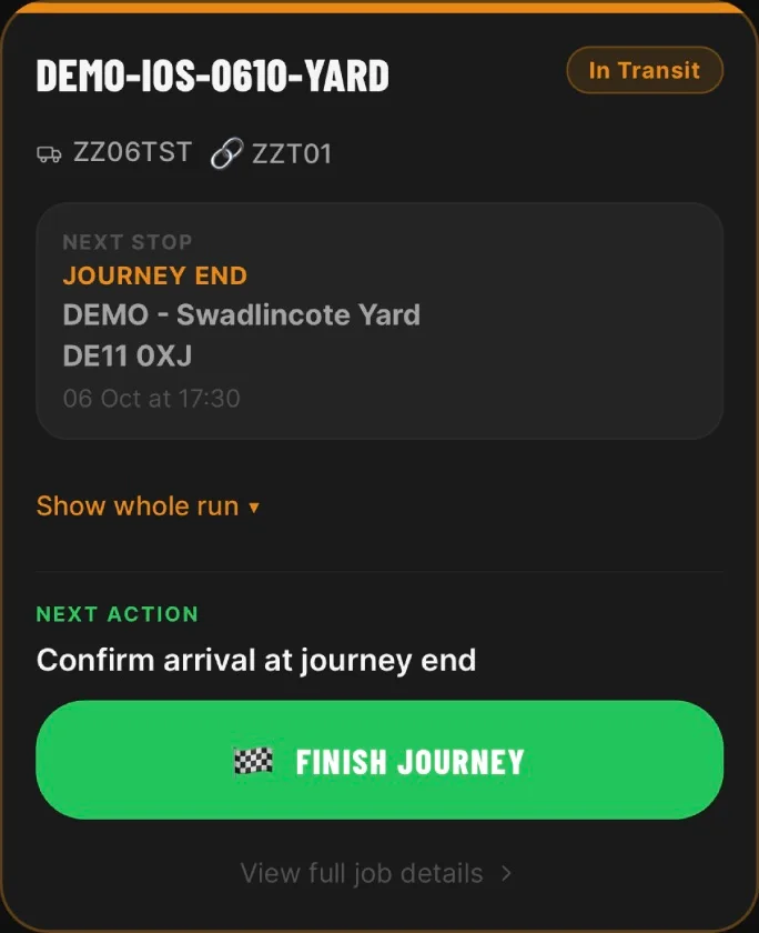 HauliK iOS test job: Return to the yard