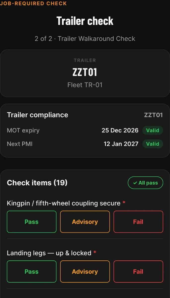 HauliK iOS test job: Check the assigned trailer