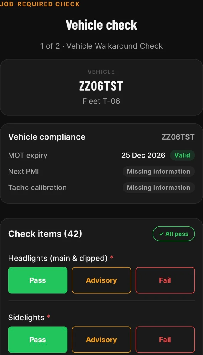 HauliK iOS test job: Answer the vehicle check